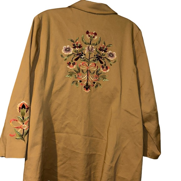 Victor Costa Occasion Tan Floral Embroidered Jacket plus size 1X blazer birds - Picture 3 of 4
